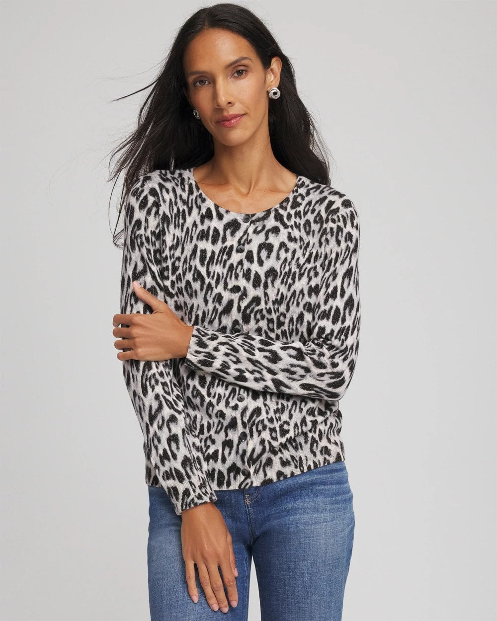 Chico's Sale - Animal Crewneck Cardigan English Cream
