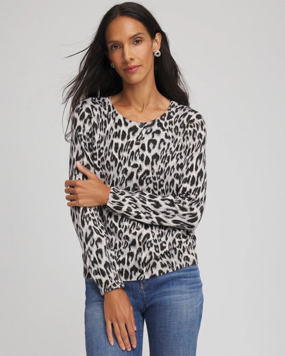 Chico's Sale - Animal Crewneck Cardigan English Cream