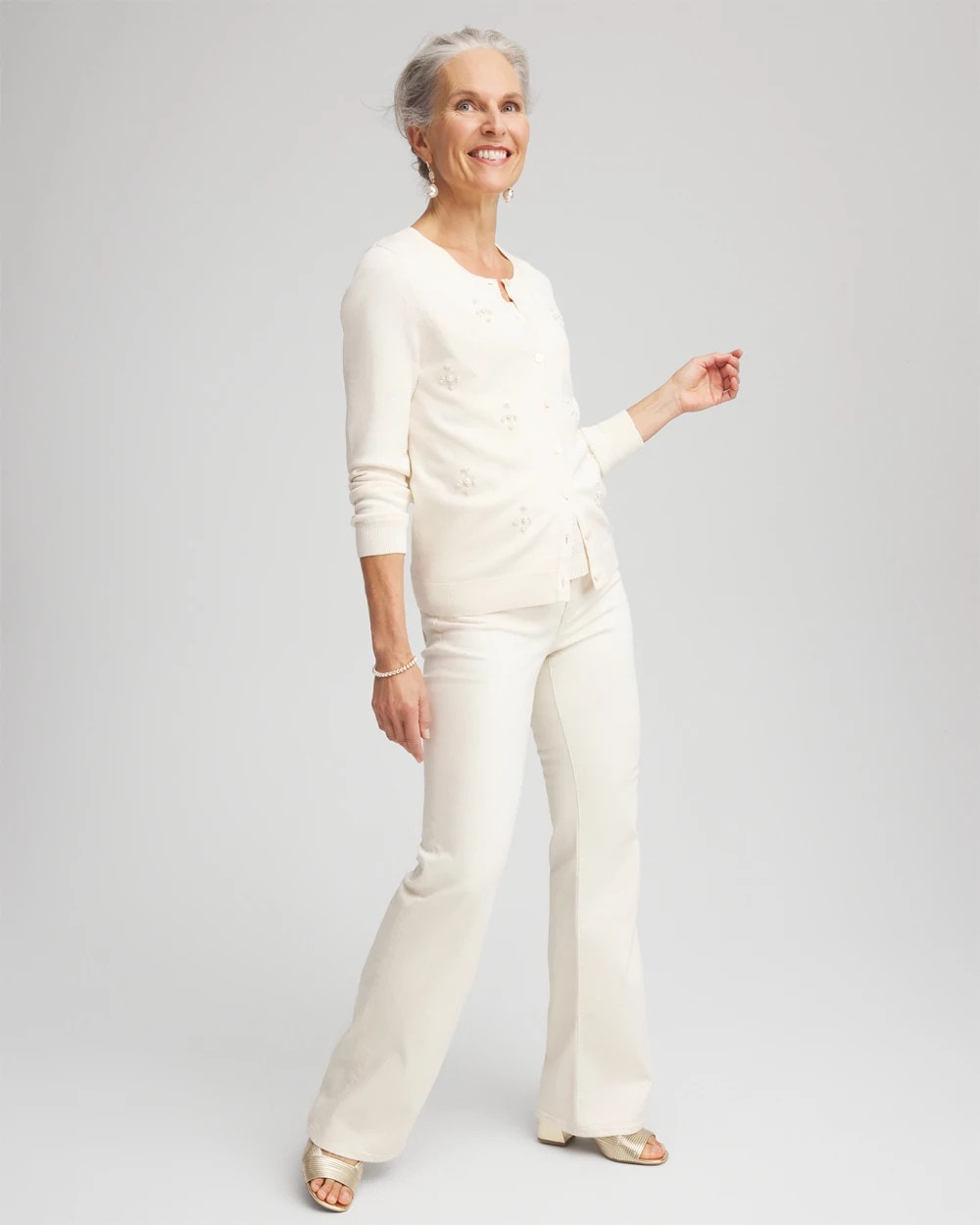 Chico's Quality - Embellished Crewneck Cardigan English Cream