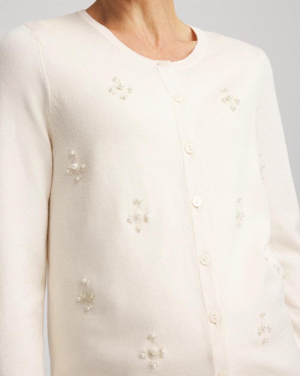 Chico's Quality - Embellished Crewneck Cardigan English Cream