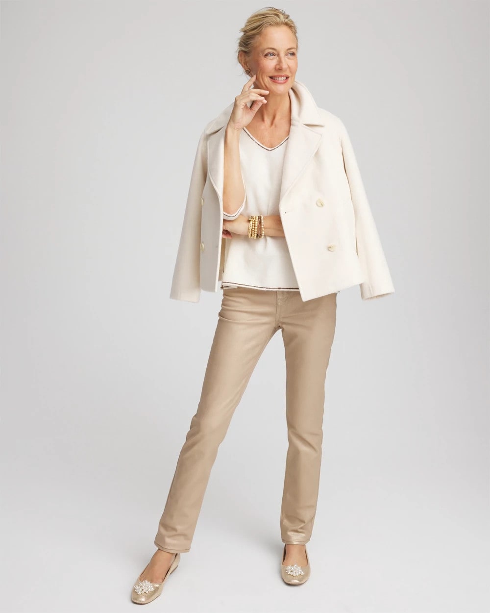 Chico's Customer Favorite - Contrast Stitch V-Neck Sweater English Cream