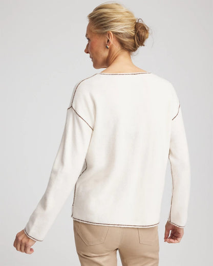Chico's Customer Favorite - Contrast Stitch V-Neck Sweater English Cream