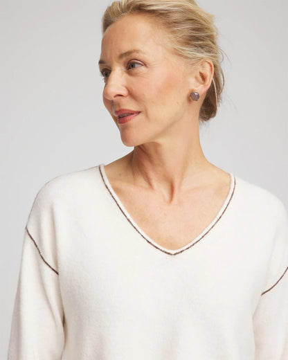 Chico's Customer Favorite - Contrast Stitch V-Neck Sweater English Cream
