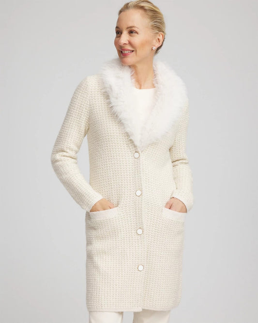 Chico's Trending - Fur Trim Cardigan English Cream