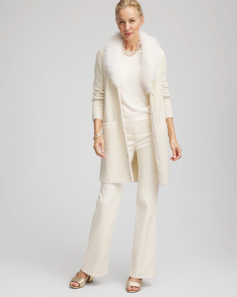 Chico's Trending - Fur Trim Cardigan English Cream
