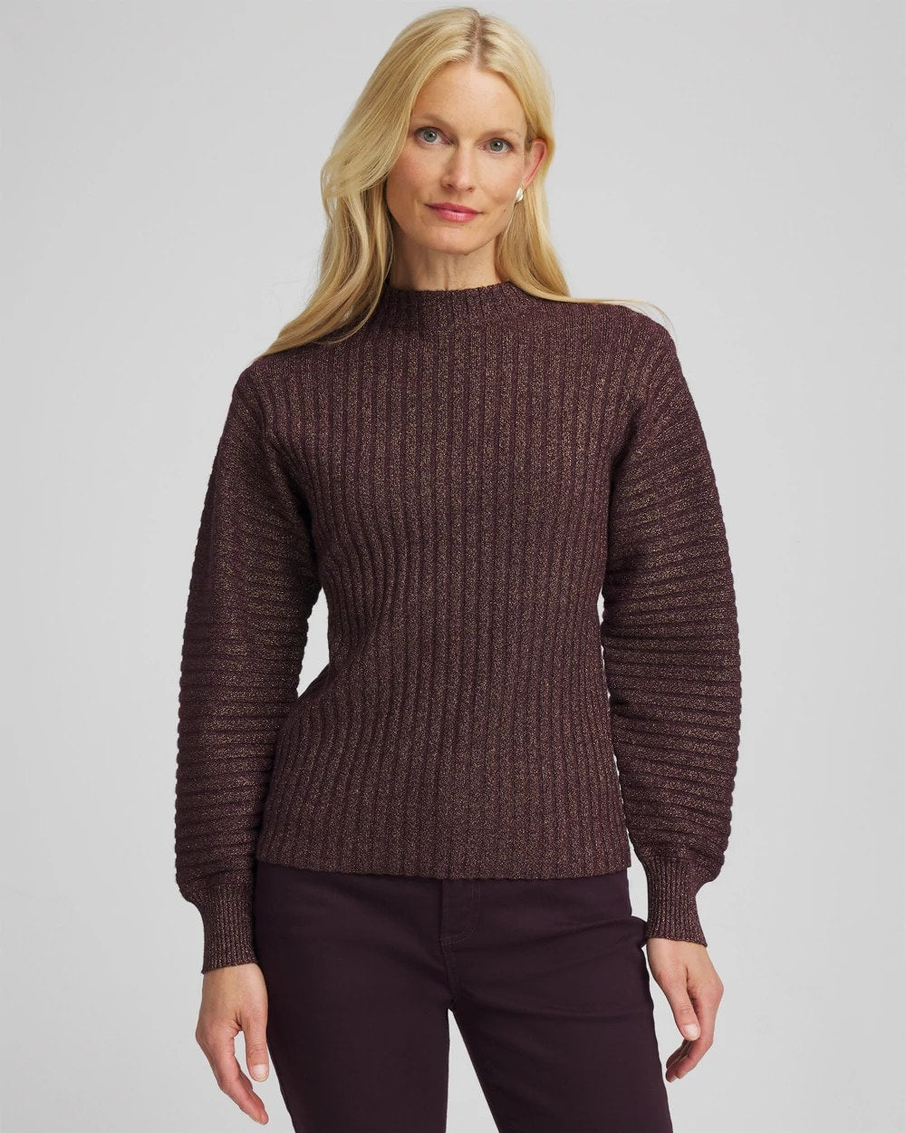 Chico's Discount - Metallic Ribbed Pullover Night Bloom