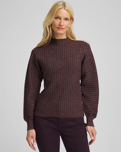Chico's Discount - Metallic Ribbed Pullover Night Bloom