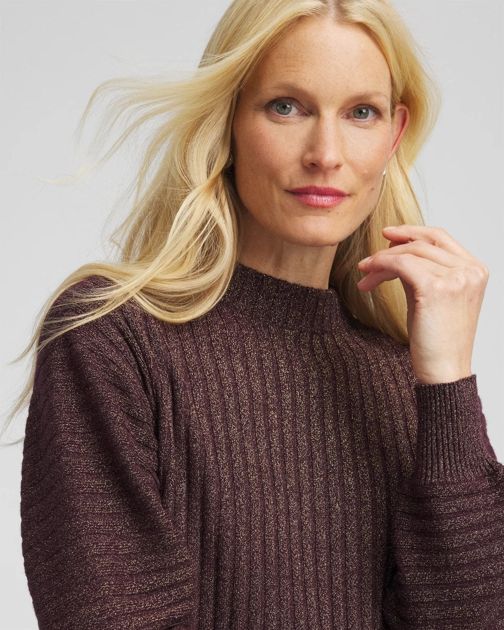 Chico's Discount - Metallic Ribbed Pullover Night Bloom
