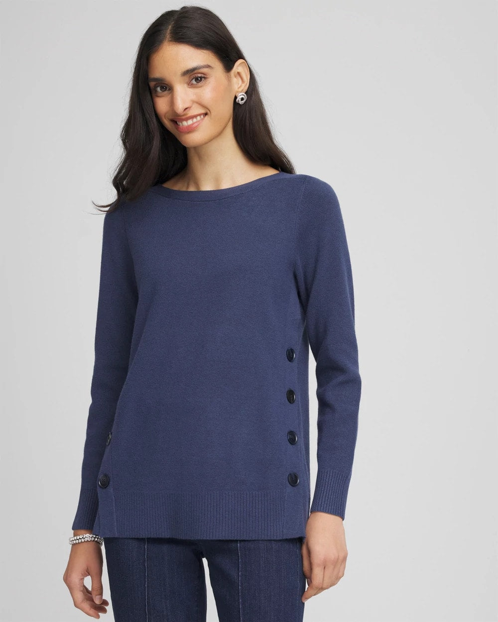 Chico's Popular - Button Tunic Sweater Indigo Sky