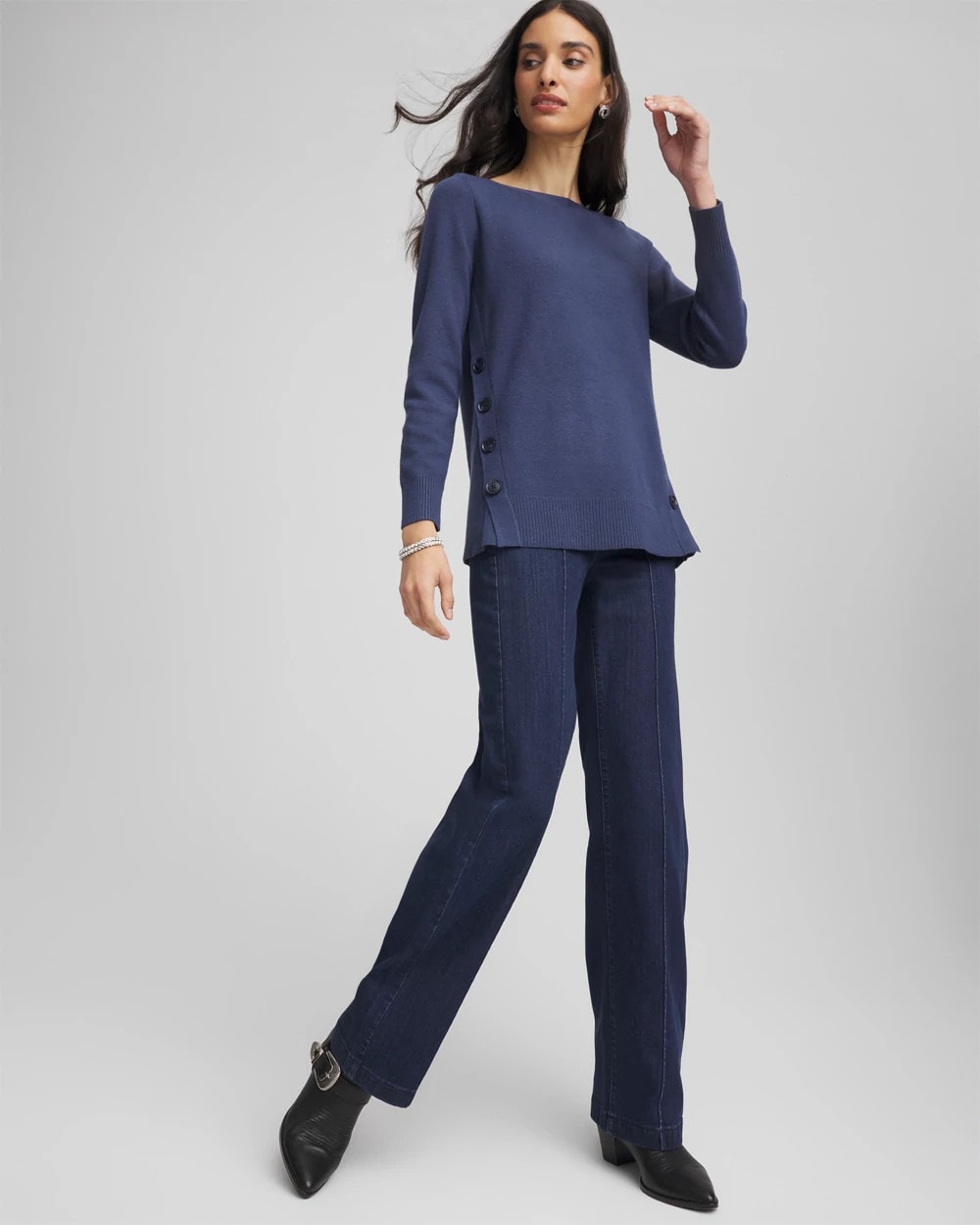 Chico's Popular - Button Tunic Sweater Indigo Sky