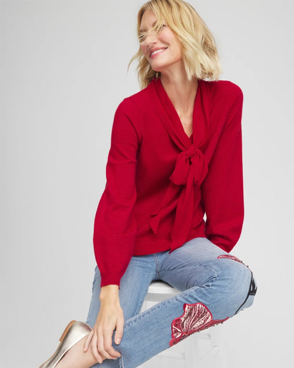 Chico's Special Offer - Bow-Detailed Sweater Carmine Red