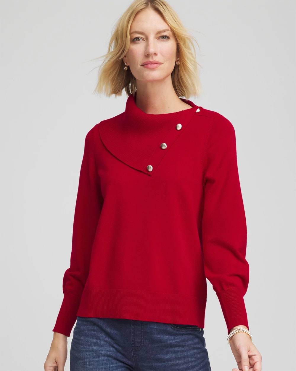 Chico's Value - Button Envelope Neck Sweater Carmine Red