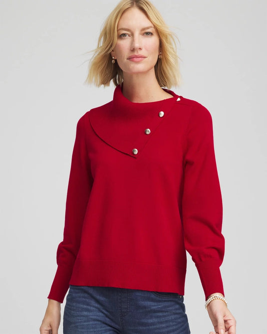 Chico's Value - Button Envelope Neck Sweater Carmine Red