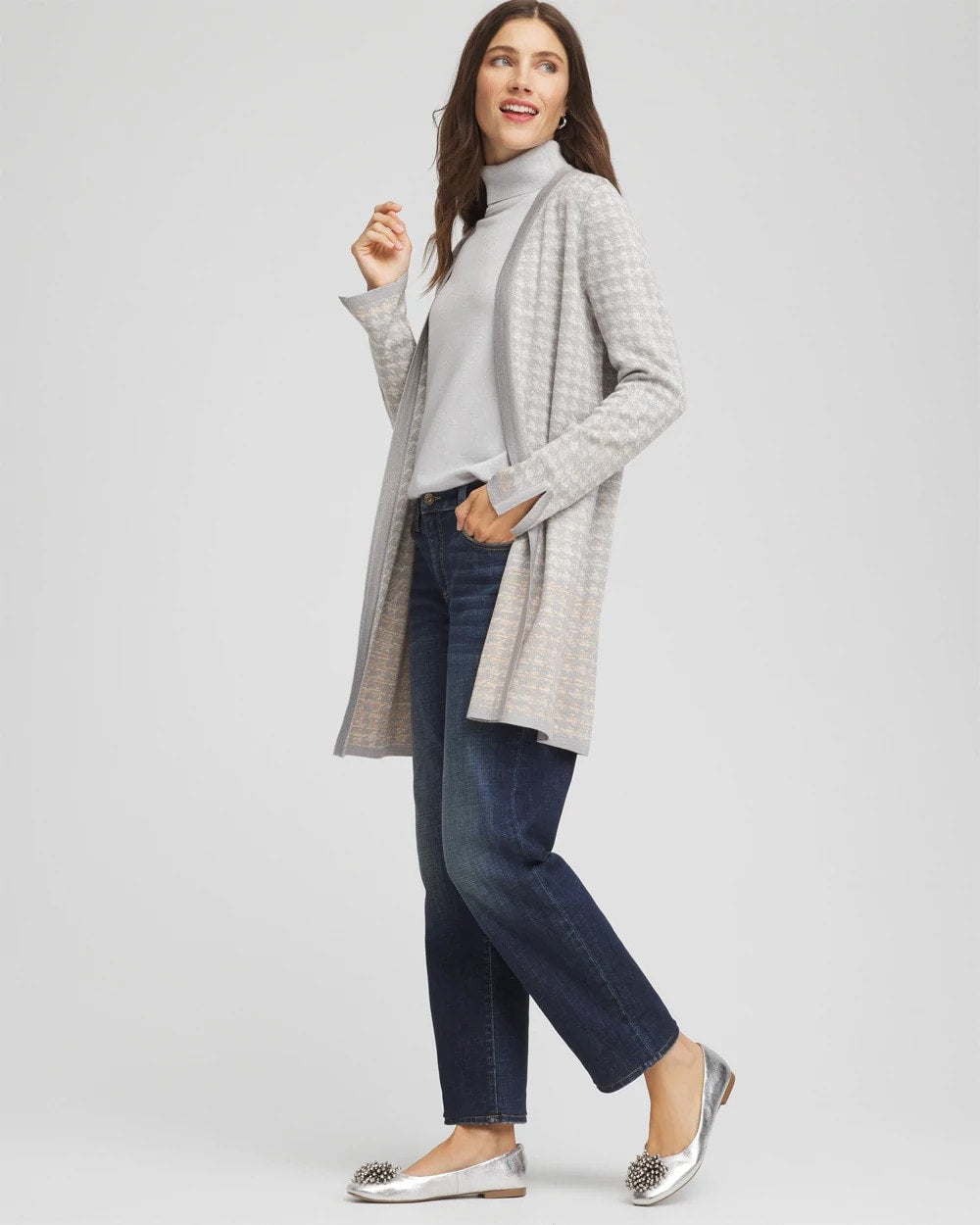 Chico's Best Seller - Metallic Herringbone Cardigan Gray