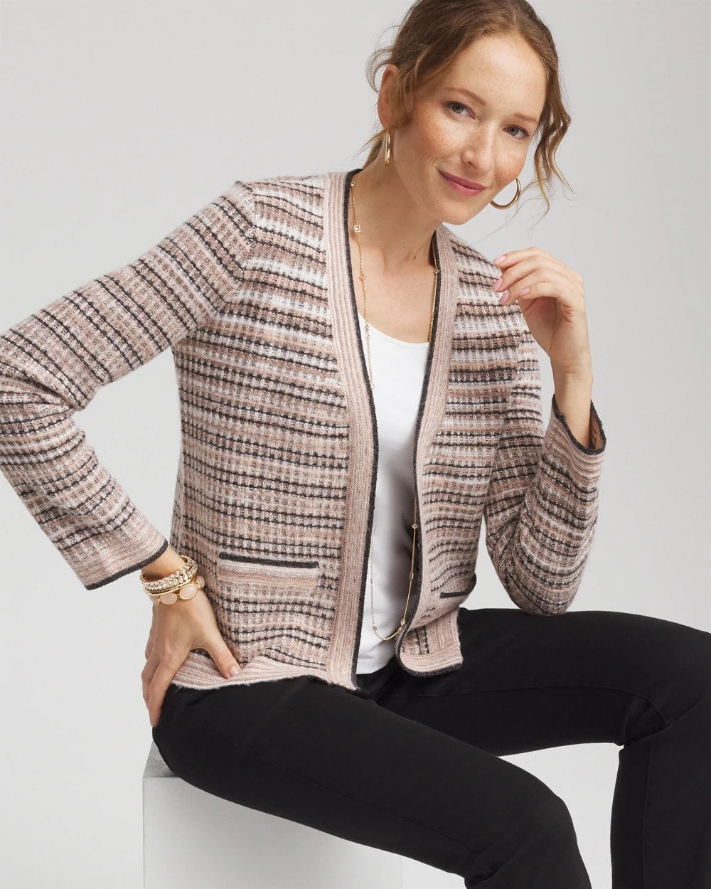 Chico's Top Pick - Sunset Abstract Sweater Jacket Black