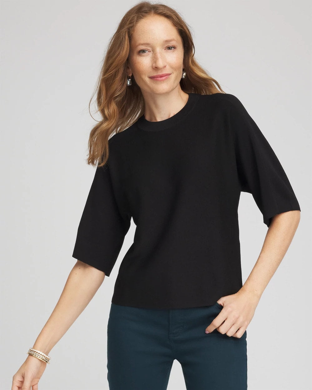Chico's Deals - Dolman Sleeve Crew Neck Pullover Sweater Black