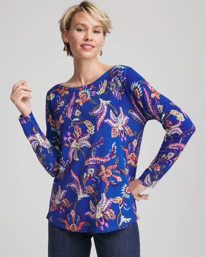 Chico's Signature - Ella Boatneck Printed Pullover Sweater Cobalt Stone