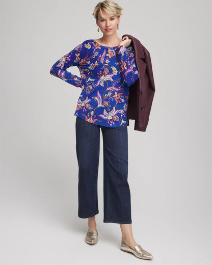 Chico's Signature - Ella Boatneck Printed Pullover Sweater Cobalt Stone