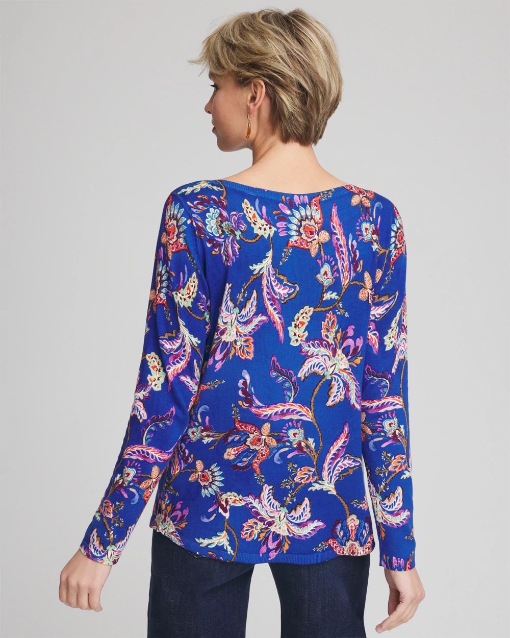 Chico's Signature - Ella Boatneck Printed Pullover Sweater Cobalt Stone