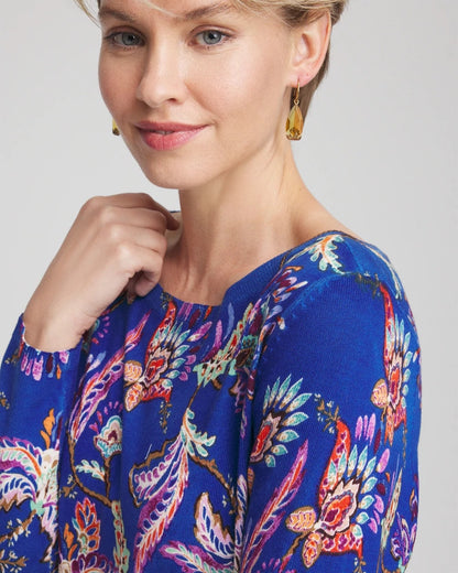 Chico's Signature - Ella Boatneck Printed Pullover Sweater Cobalt Stone