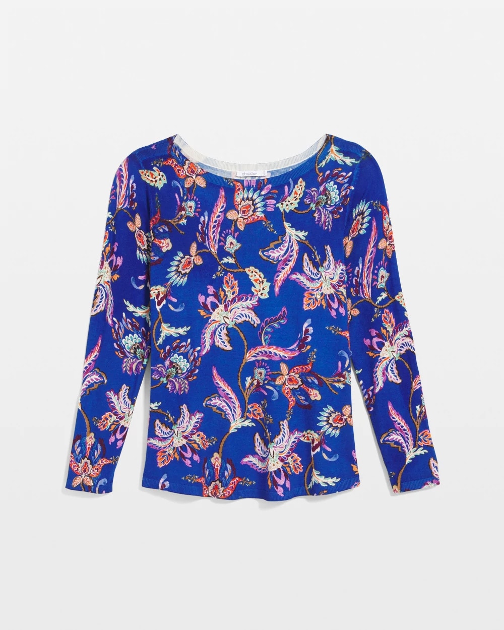 Chico's Signature - Ella Boatneck Printed Pullover Sweater Cobalt Stone
