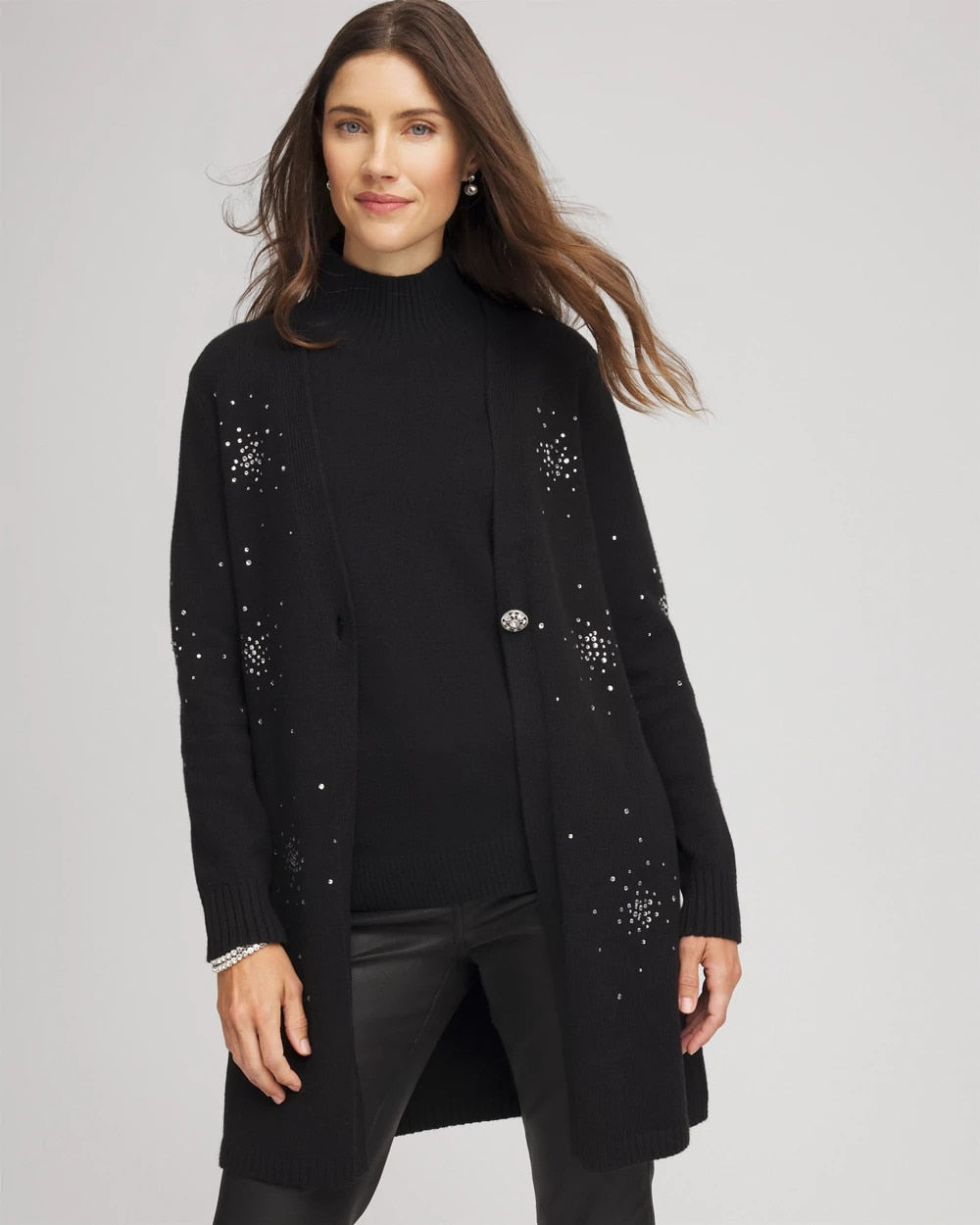 Chico's Classic - Rhinestone Embellished Cardigan Black