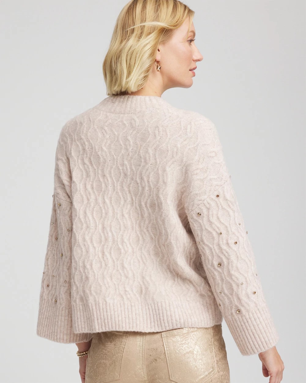 Chico's Sale - Sequined Cable Knit Sweater Birch Bark Heather