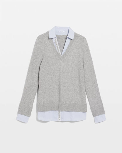 Chico's Classic - Sequin Built-In Shirt Knit Sweater Gray