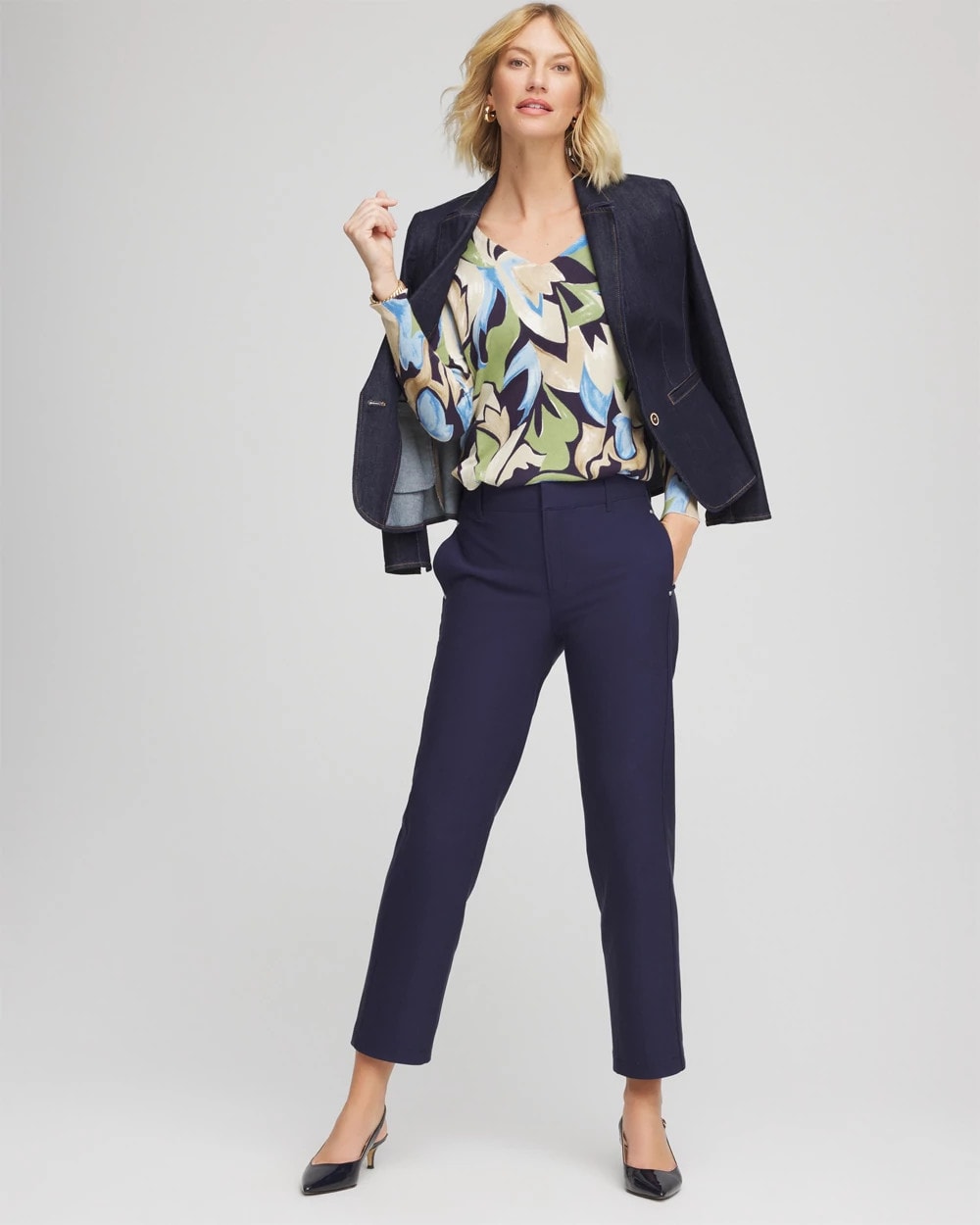 Chico's Classic - Ella Bloom V-Neck Pullover Sweater Passport Blue