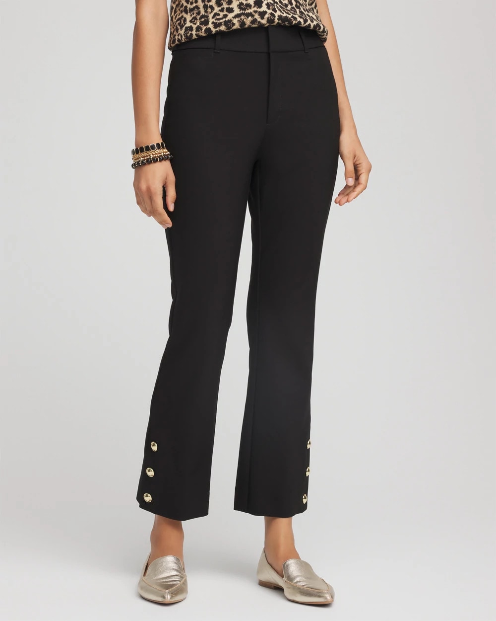 Chico's Value - Bi-Stretch Flared Button-Hem Cropped Pants Black