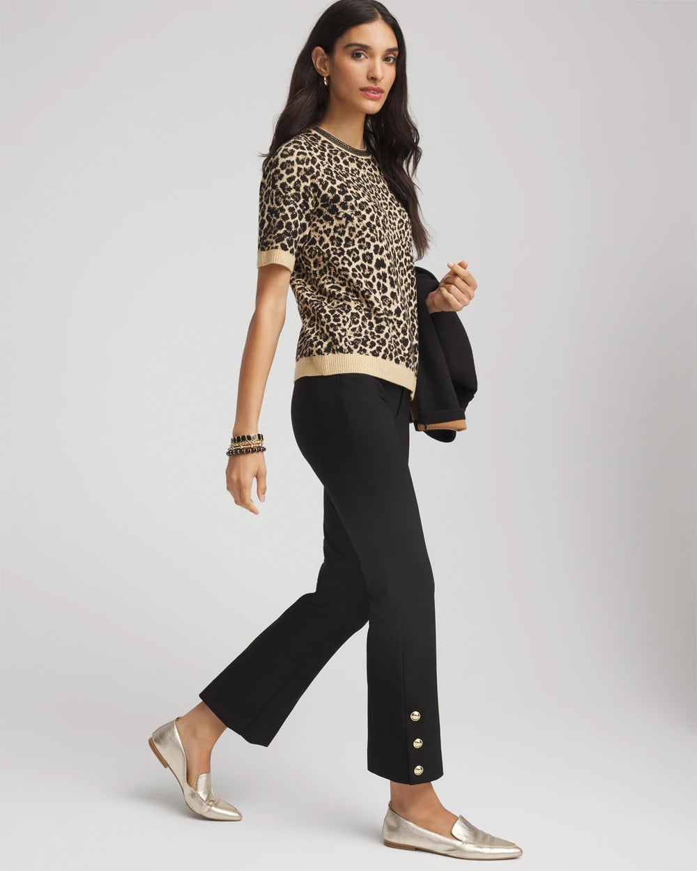 Chico's Value - Bi-Stretch Flared Button-Hem Cropped Pants Black