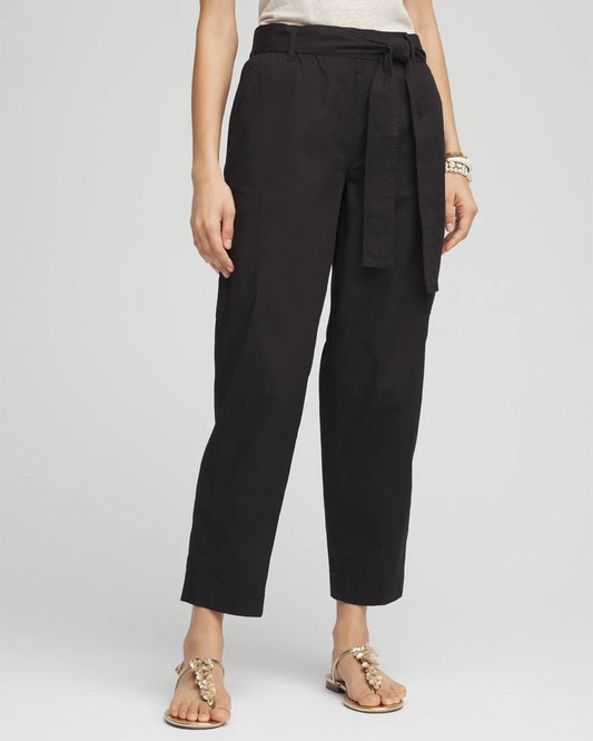 Chico's Essential - Poplin Pull-On Tapered-Leg Cropped Pants Black