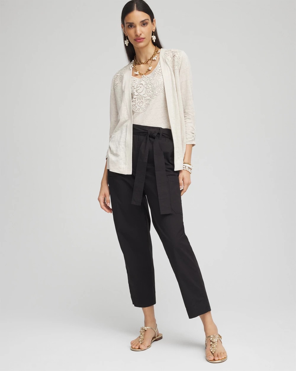 Chico's Essential - Poplin Pull-On Tapered-Leg Cropped Pants Black