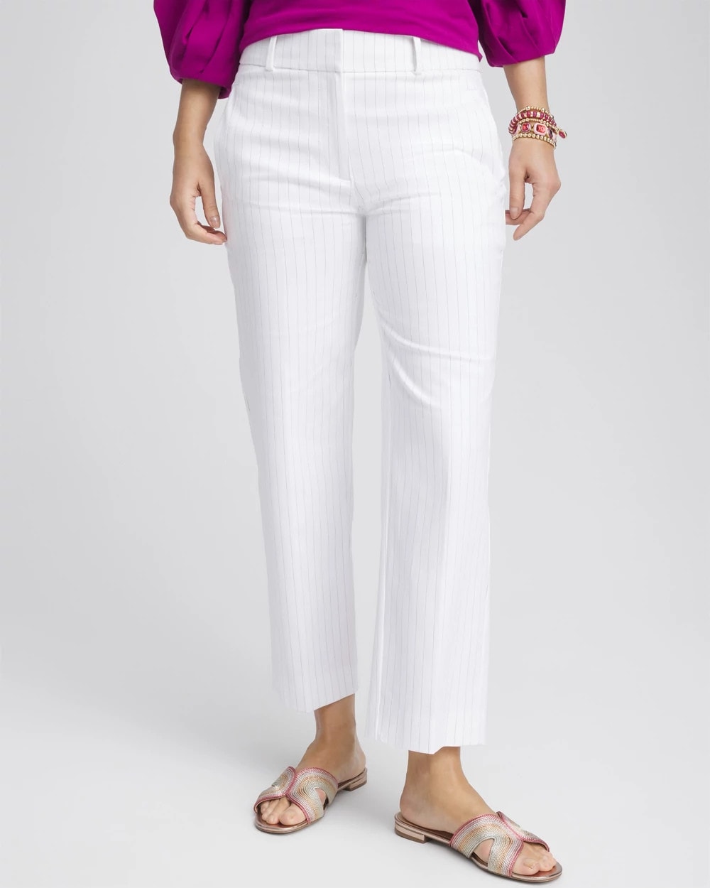 Chico's Recommended - Striped Straight-Leg Cropped Pants Alabaster