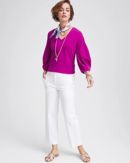 Chico's Recommended - Striped Straight-Leg Cropped Pants Alabaster
