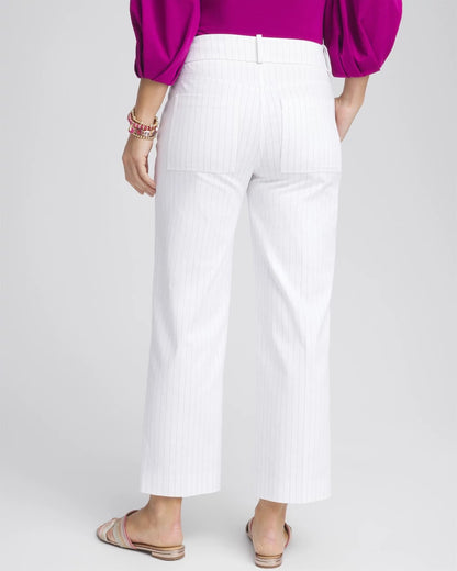 Chico's Recommended - Striped Straight-Leg Cropped Pants Alabaster
