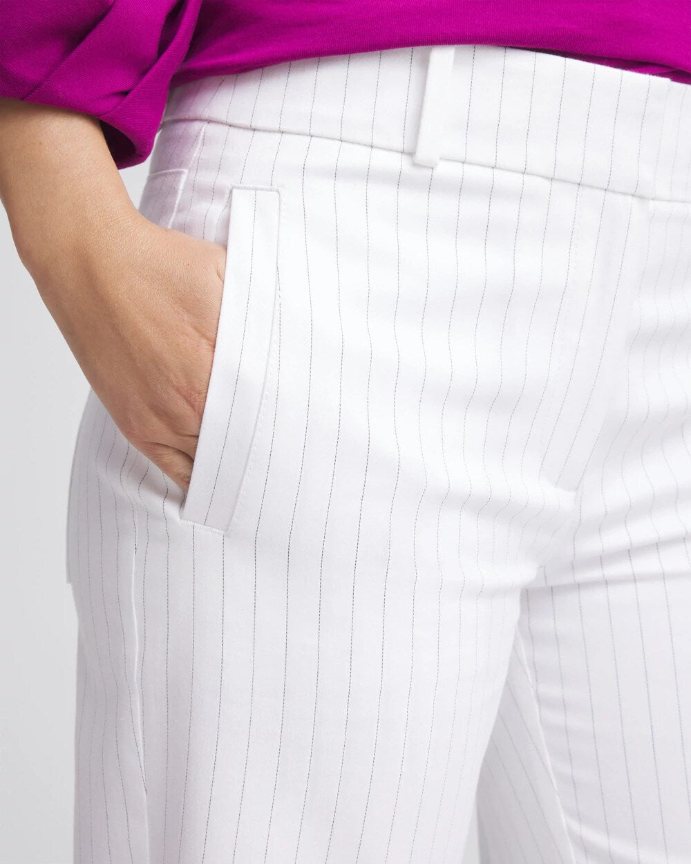 Chico's Recommended - Striped Straight-Leg Cropped Pants Alabaster