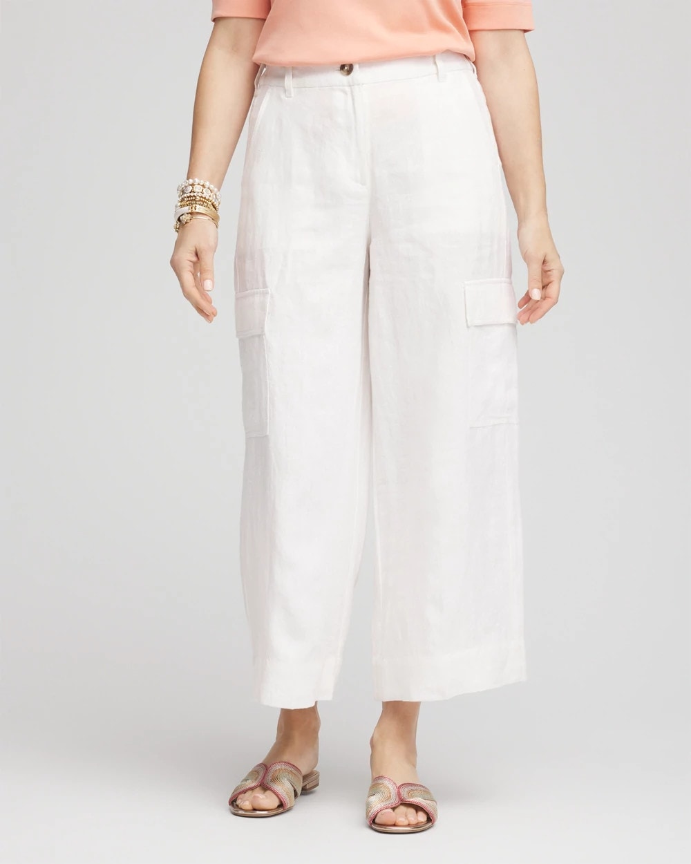 Chico's Recommended - Linen Cargo Wide-Leg Cropped Pants Alabaster
