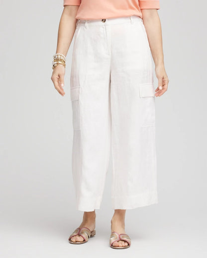 Chico's Recommended - Linen Cargo Wide-Leg Cropped Pants Alabaster