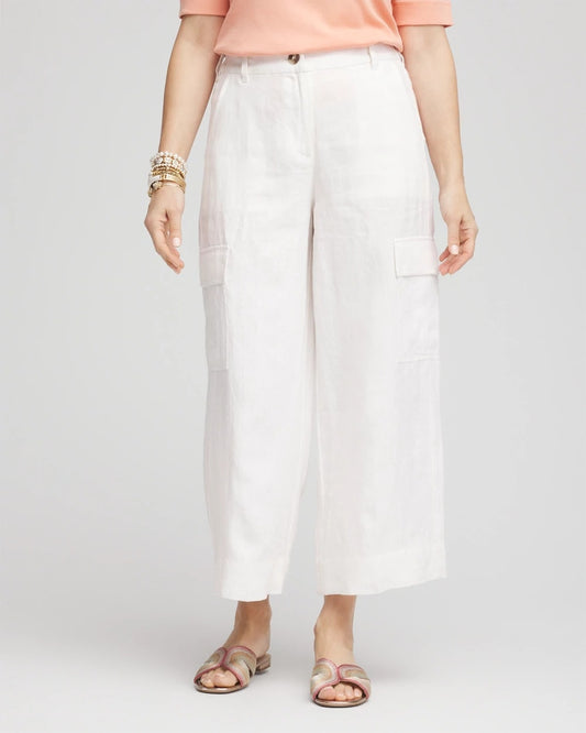 Chico's Recommended - Linen Cargo Wide-Leg Cropped Pants Alabaster