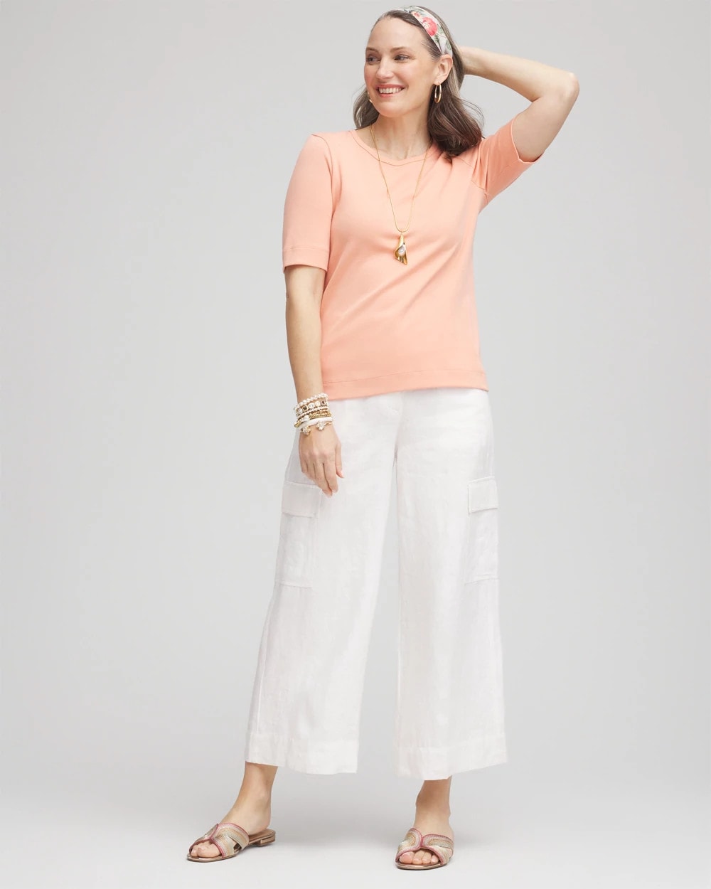 Chico's Recommended - Linen Cargo Wide-Leg Cropped Pants Alabaster