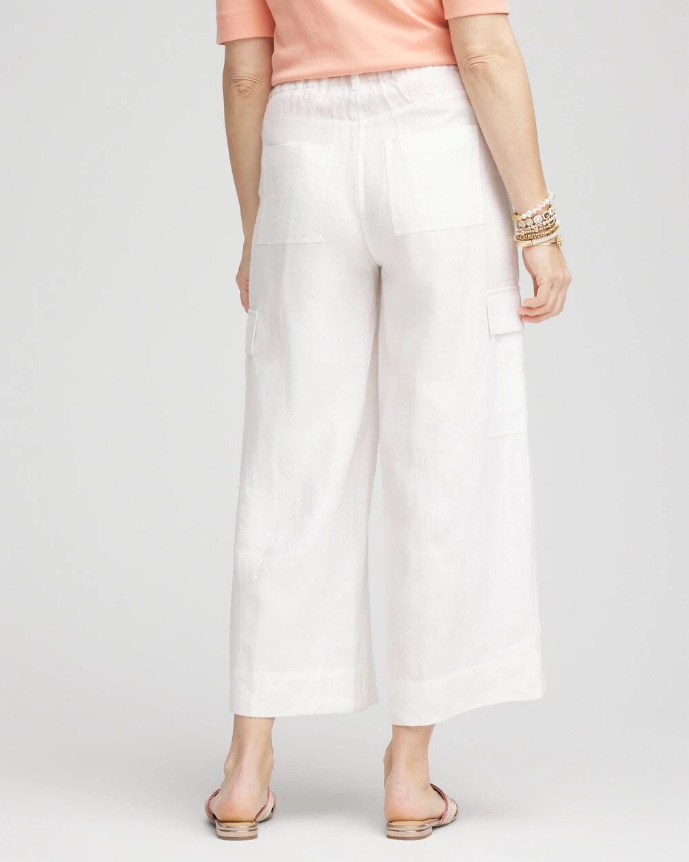 Chico's Recommended - Linen Cargo Wide-Leg Cropped Pants Alabaster