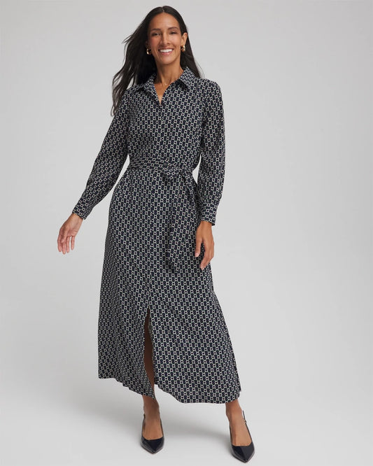 Chico's New - Chain Print Maxi Shirtdress Passport Blue