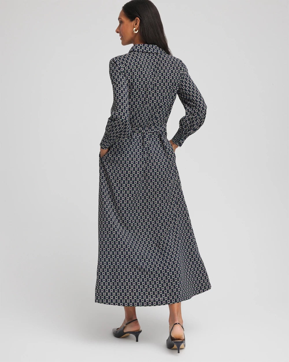 Chico's New - Chain Print Maxi Shirtdress Passport Blue