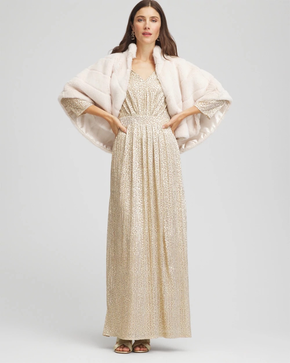 Chico's Trusted - Metallic Knit Pleated Maxi Dress Gold