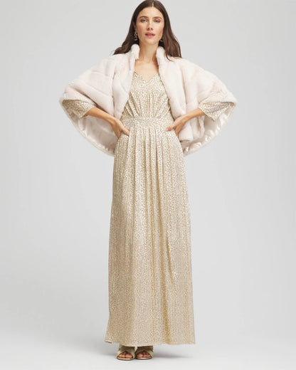 Chico's Trusted - Metallic Knit Pleated Maxi Dress Gold
