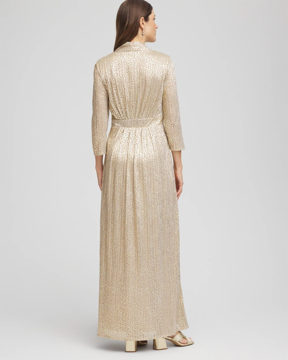 Chico's Trusted - Metallic Knit Pleated Maxi Dress Gold