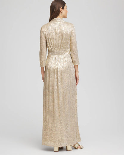 Chico's Trusted - Metallic Knit Pleated Maxi Dress Gold