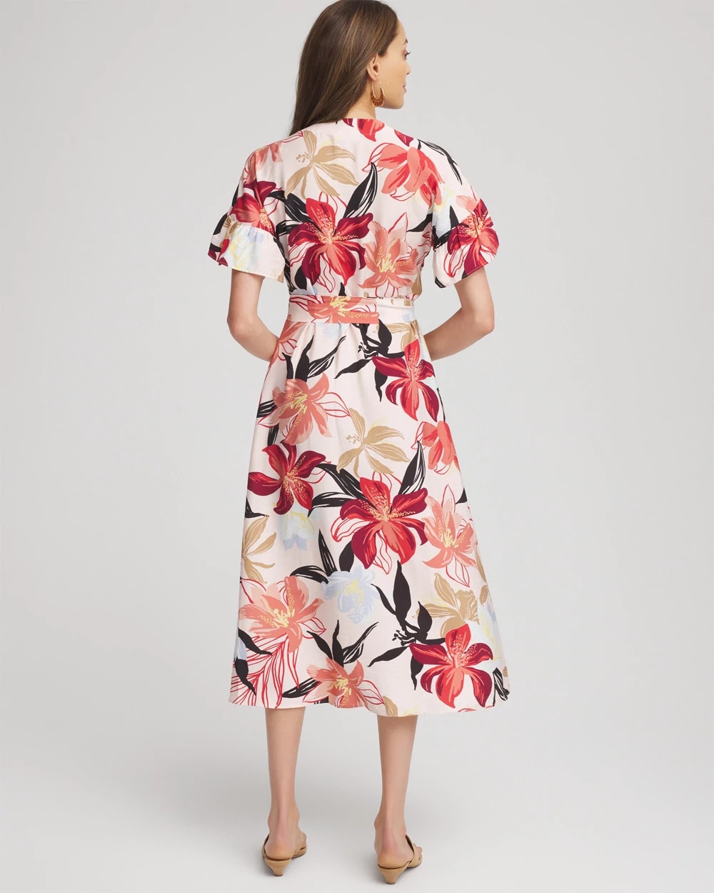 Chico's Discount - Tonal Floral Ruffle-Sleeved Midi Dress Multi