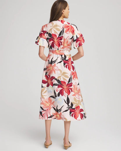 Chico's Discount - Tonal Floral Ruffle-Sleeved Midi Dress Multi